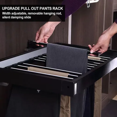 Vista 2 de Estante extraíble para pantalones para armario, estante retráctil para pantalones de la marca Pengfei, colgador de jeans para gabinete, ancho