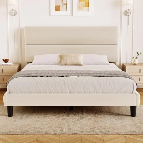Vista 13 de GRUSIGN Base de cama de plataforma de tamaño individual con cabecera de terciopelo, soporte de listones de madera de altura ajustable, base