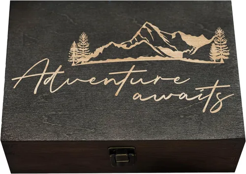 Vista 8 de Our Adventures Box, 8.5 x 8 x 2.5 pulgadas, caja de madera, caja de recuerdo, caja de memoria, caja de regalo, regalo de 5 aniversario, ideas