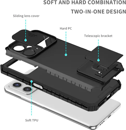 Vista 3 de Funda para Redmi Note 12 5G, Redmi Note 12 4G/Poco X5 5G con protector de pantalla de vidrio templado y cubierta de cámara deslizante, cubierta