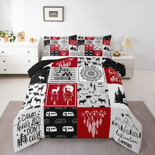 Vista 31 de Erosebridal Juego de edredón con temática de pesca, juego de ropa de cama rústica de granja tamaño individual para niños, adolescentes y adultos