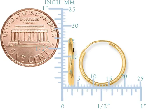 Vista 2 de Pendientes de aro redondos sin fin brillantes de oro amarillo de 10 quilates