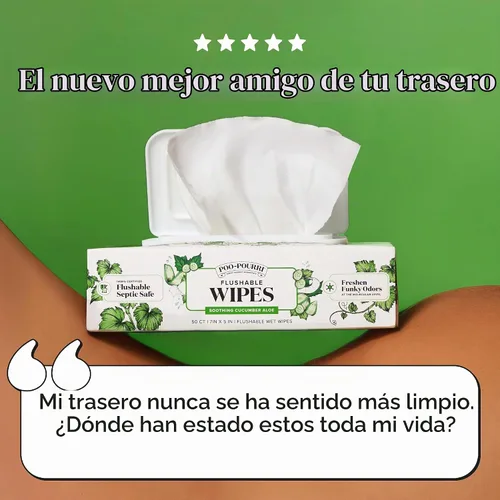 Vista 4 de Poo~Pourri Toallitas desechables, pepino aloe, caja dispensadora de 50