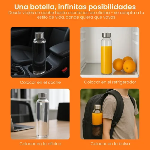 Vista 2 de Epica Botellas de vidrio transparente con tapas, botellas de agua de 17.5 onzas, paquete de 6 Travel-Friendly Juice bottles, Mix, Serve, and Store