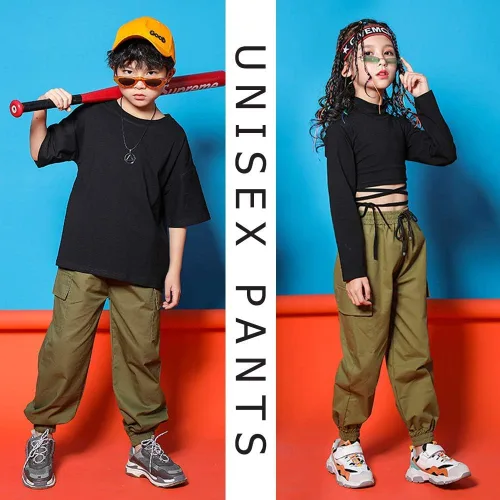 Vista 2 de Pantalones cargo de algodón para niños y niñas, sueltos, para baile de hip hop