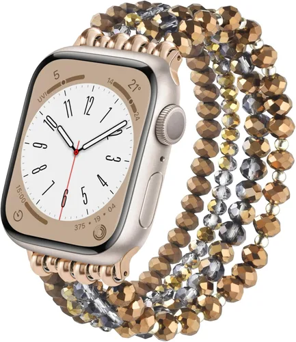 Vista 22 de VISOOM Pulsera bohemia con cuentas compatible con Apple Watch de 38/40/41/1.654 in para mujer – Correa elástica de iWatch para mujer para Apple