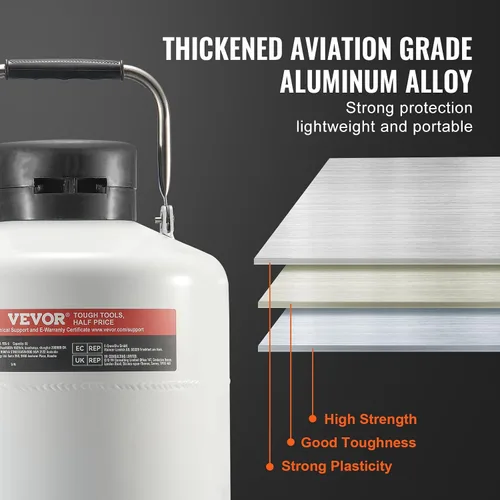 Vista 3 de VEVOR Tanque de nitrógeno líquido, Contenedor de nitrógeno líquido de aleación de aluminio de 6 L, Tanque LN2 Dewar con 6 botes y bolsa