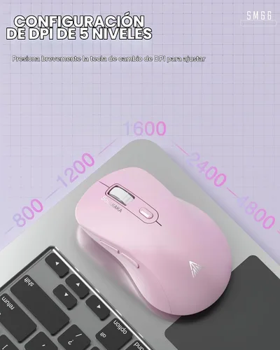 Vista 4 de SOLAKAKA SM66 Rosa Silencioso Modo Dual 2.4GHz Ratón Inalámbrico, DPI Ajustable 4200, Ratón Inalámbrico Recargable para Computadora para PC, Mac