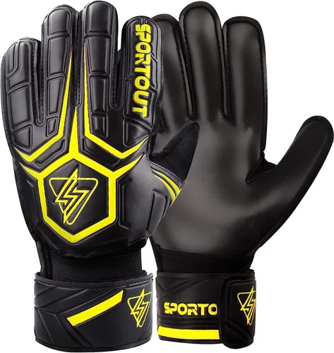 Vista 9 de Guantes de portero Sportout, guantes de portero con protección para los dedos, guantes de portero de fútbol transpirables, látex de 4 mm