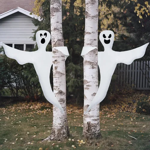 Vista 8 de JOYIN 2 piezas de decoración de fantasma para árbol de Halloween, 53 pulgadas, fantasma volador flexible para árboles, patio, césped, jardín