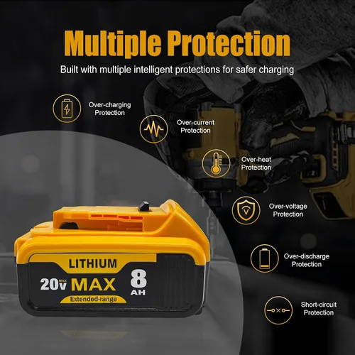 Vista 5 de CAFU Paquete de 4 baterías de repuesto de 8 Ah para baterías Dewalt de 20 V Max compatibles con baterías DCB200 DCB201 DCB206 DCB207