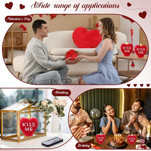 Vista 7 de Retisee 2 velas LED en forma de corazón sin llama para el día de San Valentín, velas románticas de colección de San Valentín, decoración romántica