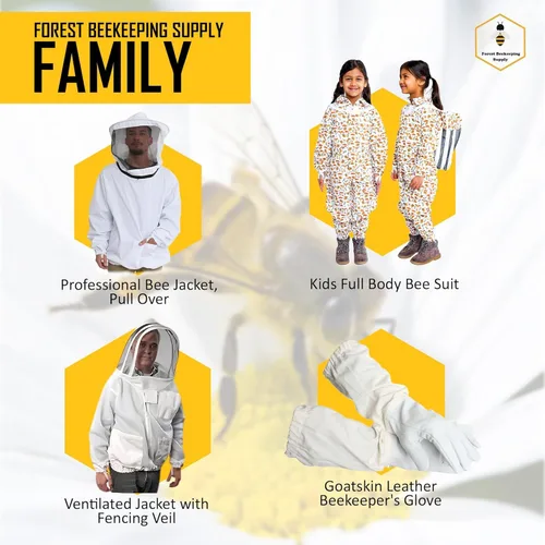 Vista 5 de Traje de abeja ventilado de 3 capas, kit de traje de apicultor con velo de esgrima desmontable y guantes de abeja (2XL)