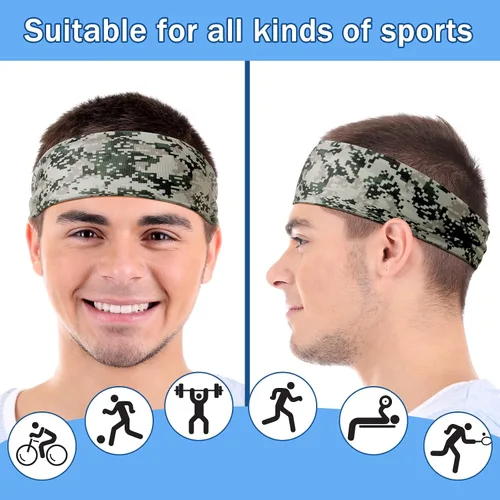 Vista 4 de 9 diademas deportivas para hombres, cintillo de camuflaje que absorbe el sudor, banda ancha para el sudor para la cabeza, baloncesto, fútbol