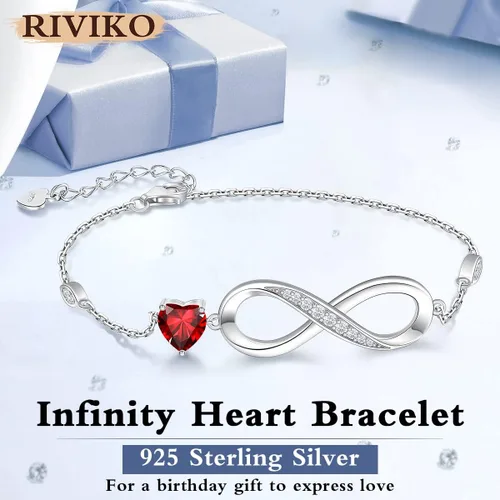 Vista 3 de RIVIKO Pulsera con dije de símbolo de corazón de amor infinito para mujer, plata de ley 925, ajustable, cumpleaños, Navidad, día de San Valentín
