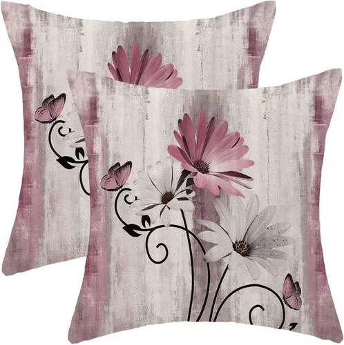 Vista 16 de Juego de 2 fundas de almohada florales de color salvia de 16 x 16 pulgadas, fundas de almohada decorativas con flores de margarita y mariposas