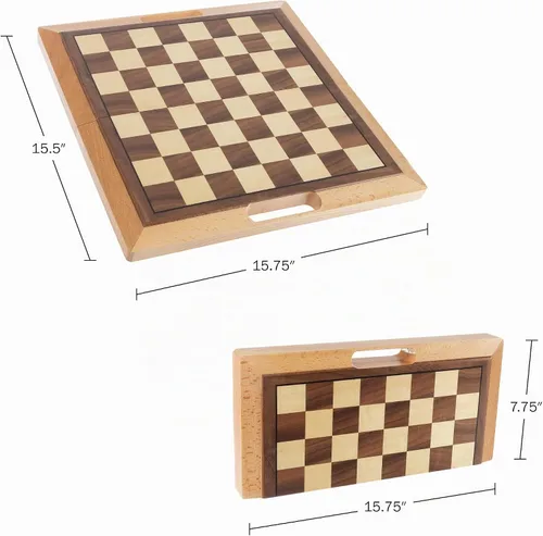 Vista 3 de Ajedrez, Checker y Backgammon de madera deluxe Set, color café