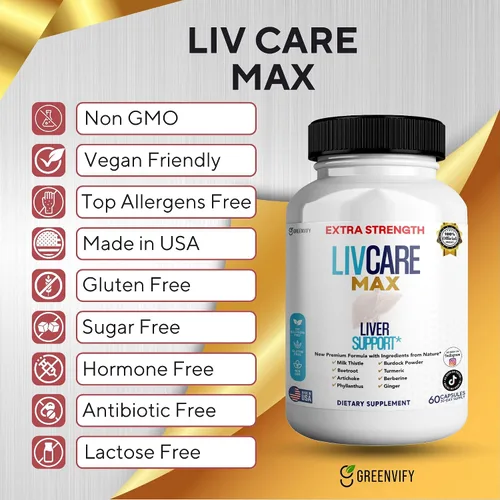 Vista 5 de Livcare Max Suplemento de apoyo hepático, extra fuerte, 60 cápsulas vegetales, suministro para 30 días con cardo mariano, remolacha, alcachofa (1)