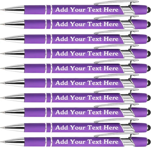 Vista 26 de Bolígrafos personalizados a granel grabados personalizados con punta de lápiz capacitivo, bolígrafos personalizados de tinta negra, regalos