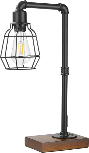 Vista 8 de CONCA Lámpara de mesa Steampunk, base E26, iluminación rústica Edison, lámpara de mesa con pantalla enjaulada (A-Negro+Bronce)