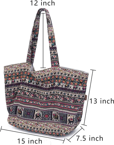 Vista 6 de OPQRSTU Bolso de mano hippie para mujer, bolso bohemio de gran capacidad, bolsos de hombro para turistas portátiles