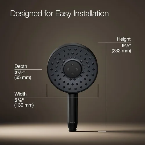 Vista 3 de KOHLER 26282-G-BL Statement - Ducha de mano redonda multifunción con 3 ajustes de pulverización, 1.75 GPM, negro mate