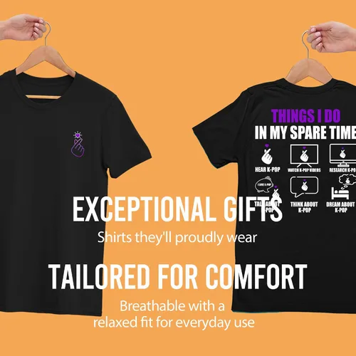 Vista 3 de Namoot K-pop Things I Do in My Spare Time K-pop Regalos para mujeres y hombres, camiseta divertida para regalo, camiseta unisex negra