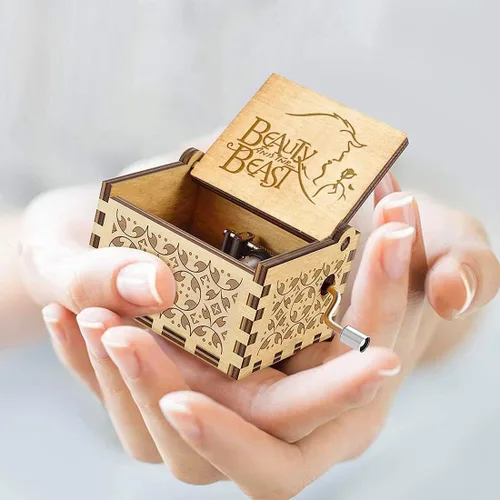 Vista 3 de Caja de música La Bella y La Bestia, regalo de madera para San Valentín, Navidad, cumpleaños, aniversario para esposa, novia, marido, novio, niña