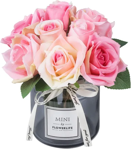 Vista 8 de XIAYAN Flor artificial y florero de vidrio, juego de botella de vidrio con rosa de seda, adecuado para sala de estar, mesa de comedor, oficina