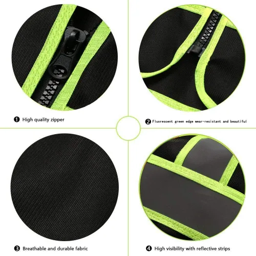 Vista 3 de Tekware Chaleco de seguridad con tiras altamente reflectantes, paquete de 10 protectores de construcción de color neón brillante con cremallera Negro