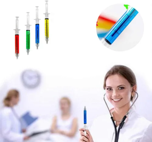 Vista 3 de Bolígrafos de jeringa a granel, paquete de 24 bolígrafos de tinta negra multicolor para regalos de enfermera, oficina y uso médico profesional