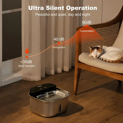 Vista 5 de Fuente de agua inalámbrica para gatos de acero inoxidable, dispensador de agua automático inalámbrico de 128 onzas / 3.78 L para gatos y perros