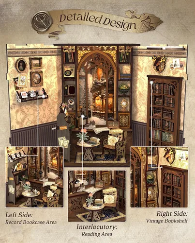 Vista 6 de Kit de Rincón de Libros Cutefun - Kit de Construcción de Casa de Muñecas en Miniatura para Estantería, Kits de Rincón de Libros para Adultos