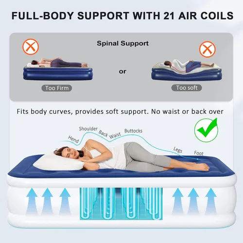 Vista 4 de Colchón de aire tamaño individual con bomba integrada, colchón inflable elevado de 18 pulgadas, cama inflable autoinflable, cama de aire portátil