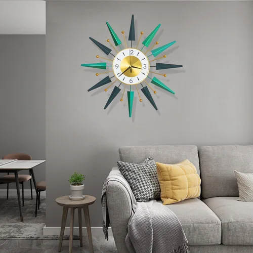 Vista 3 de Reloj grande silencioso de mediados de siglo sin tictac, reloj de pared grande de 23.6 pulgadas decorativo de metal, decoración moderna