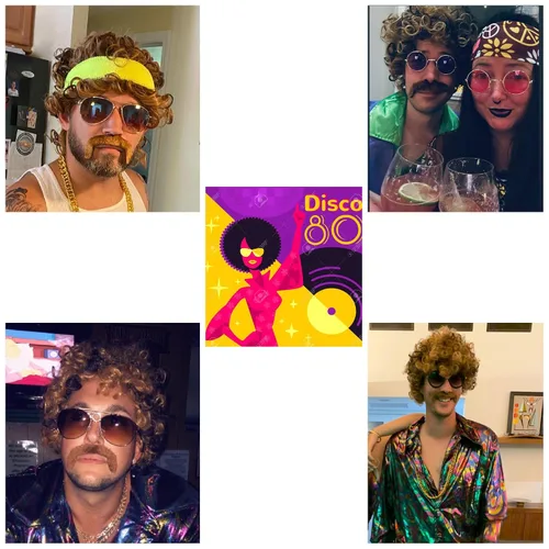 Vista 7 de Miss U Hair - Peluca de cabello de los años 70 para hombres, peluca de fiesta de Halloween, peluca corta y rizada de los años 70 para hombres