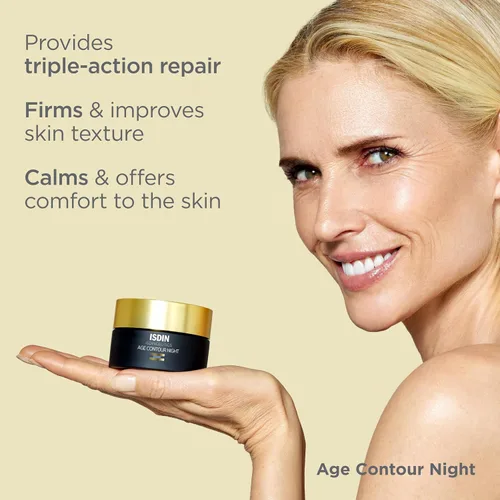 Vista 4 de ISDIN Age Contour Night Face and Neck Cream con melatonina y péptidos, 1.8 onzas