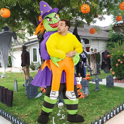 Vista 5 de Disfraz inflable para adultos, disfraz de bruja divertido disfraz de Halloween para mujeres, hombres, adolescentes, fiesta de cosplay