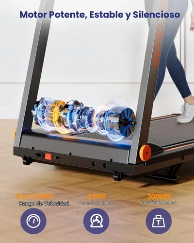 Vista 3 de Superun Incline Waking Pad Treadmill with Handle Bar for Home, 300 LBS Negro naranja