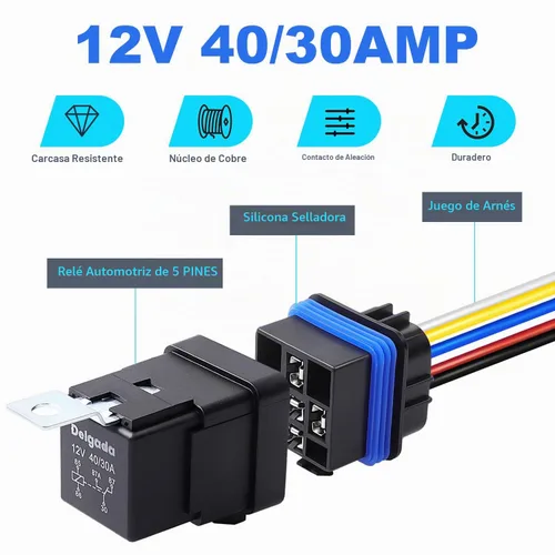 Vista 7 de Delgada Relé de 40/30 amperios 12 V impermeable para automóvil, 5 pines SPDT con juego de enchufes de arnés 14 AWG cables de cobre para barco