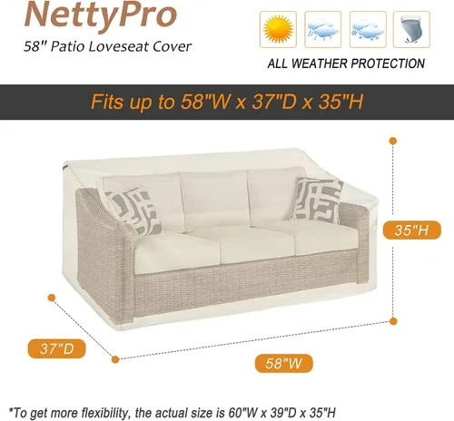 Vista 6 de NettyPro Funda de sofá biplaza para exteriores, impermeable, de 3 plazas, muebles de patio, banco, 58 pulgadas de ancho x 37 pulgadas de profundidad