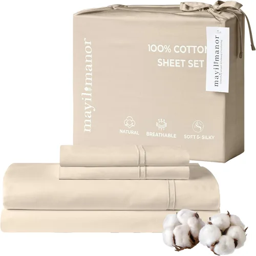 Vista 28 de Sábanas de Cama de Algodón 100% Natural Juego de Sábanas Twin de Tejido Satinado de Una Sola Capa de 500 TC Ropa de Cama Sólida Suave
