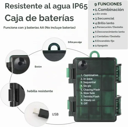 Vista 2 de Green Convenience Luces de Navidad a pilas de 33 pies 100 LED para Blanco