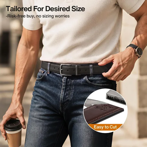Vista 5 de BULLIANT Cinturón de cuero reversible para hombre, recortable, 1.25 Negro/Café Antiguo1033