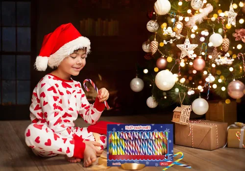 Vista 3 de 12 unidades de bastones de caramelo de frutas mixtas, bastones de caramelo duros de Navidad envueltos individualmente de 0.44 onzas, palitos dulces