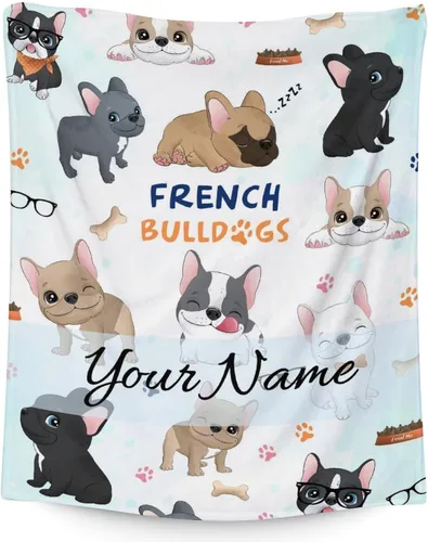 Vista 8 de Regalos de bulldog francés para niños, 30 x 40 pulgadas, mantas de bulldog francés tamaño regazo, mantas suaves y peludas con temática de perros