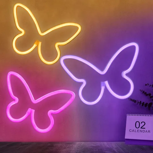 Vista 7 de BRIGHTDECK 3 Piezas de Letreros de Neón de Mariposa, Luz de Neón para Dormitorio, Letreros de Neón LED Alimentados por USB o 3 Baterías AA