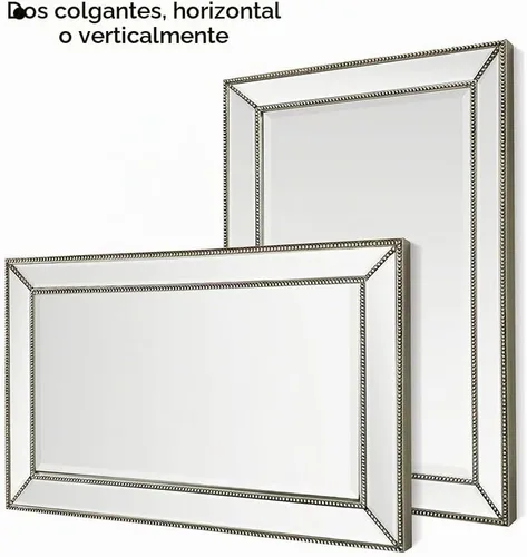 Vista 3 de Espejo de baño con marco de madera con cuentas Metro de 24 x 36 pulgadas, espejo de pared decorativo grande con marco biselado en ángulo para sala