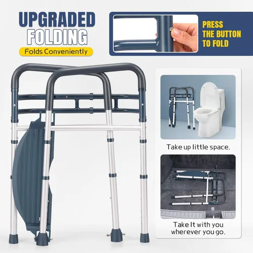 Vista 3 de Lianjindun, pasamanos de seguridad para inodoro con reposapiés, asas plegables y portátiles para baño, para ancianos, personas mayores