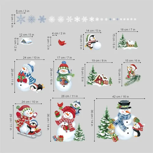 Vista 5 de decalmile Calcomanías reutilizables de Navidad para ventana, diseño de muñeco de nieve, pingüino, árbol de Navidad, copos de nieve, espejo de vidrio